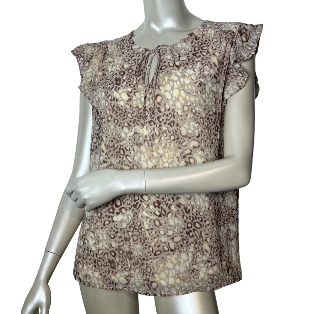 ‼️3 for $35‼️ - gibsonlook - Tan Animal Print Ruffle Sleeve Top - (#0617)